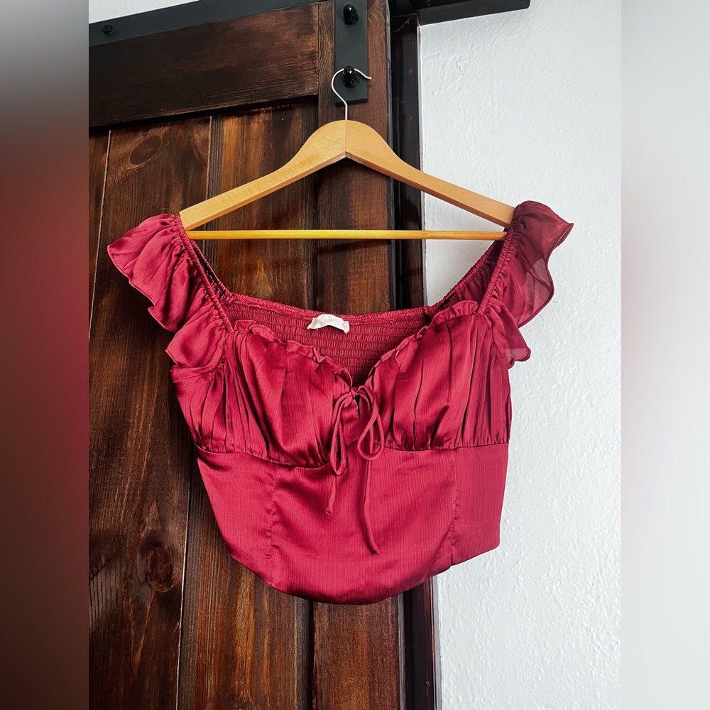 Altar'd State Burgundy Ruffled Crop Top